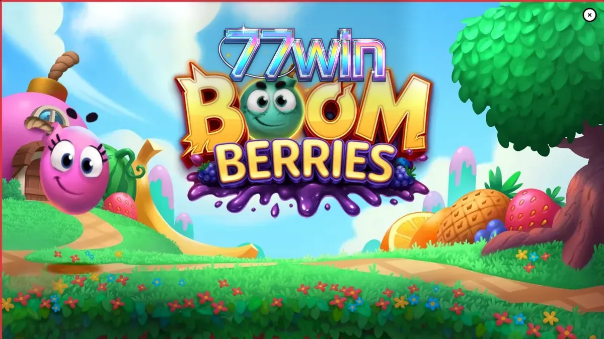 Tampilan visual slot Boomberries dengan tema desa dongeng dan buah-buahan
